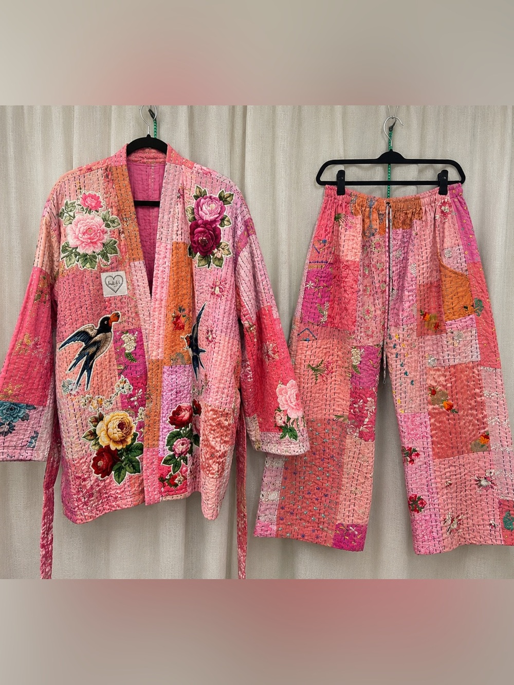 91🌟 Indi & Sai One of a Kind Kantha Patchwork Jacket & Pants Set OS
